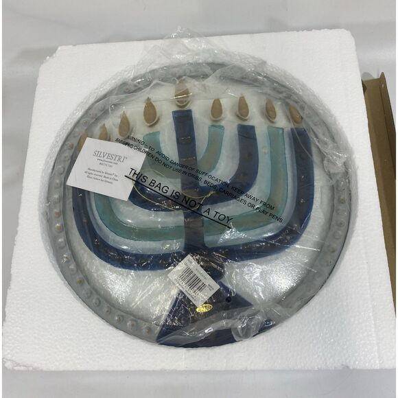 Lori Siebert For Silvestri Fused Glass Menorah Hanukkah Plate New In Box - Picture 11 of 11